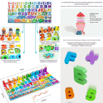 Jouet montessori 45x22,5cm tableau alphanumérique des logarithmes des animaux de la circulation jouets éducatifs pour enfants